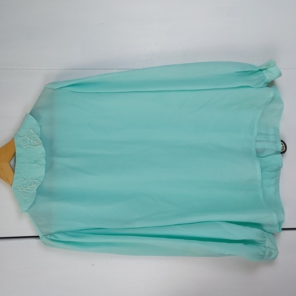 Sellecca Vintage Lite Blue Chiffon Pleated Pearl Embroidered Collar Blouse Sz.16 - Picture 5 of 8